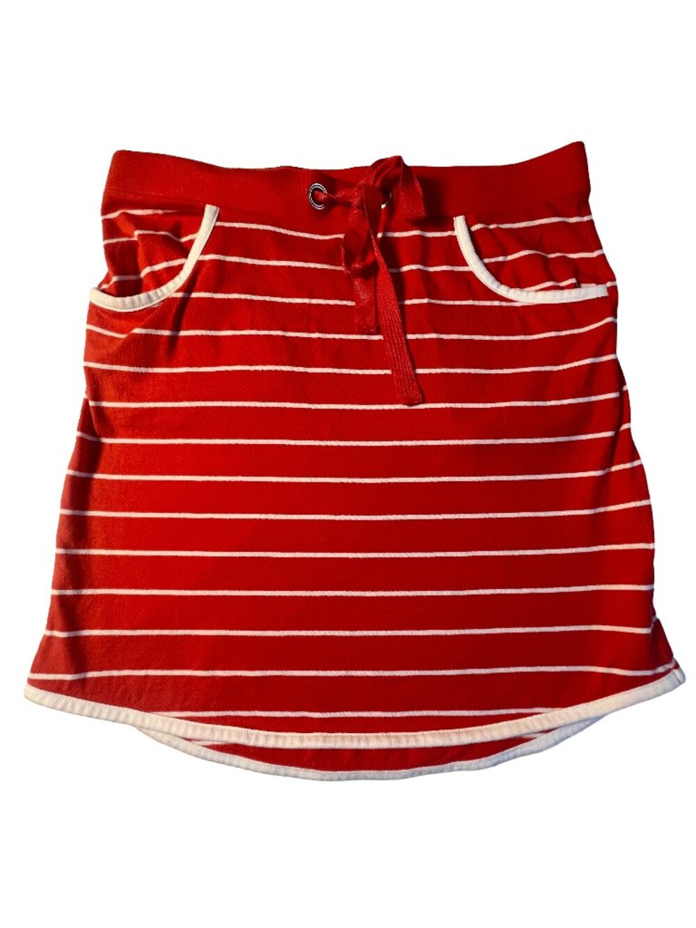 Nautica Red/Orange Stripe Skirt Size S Drawstring Casual Preppy